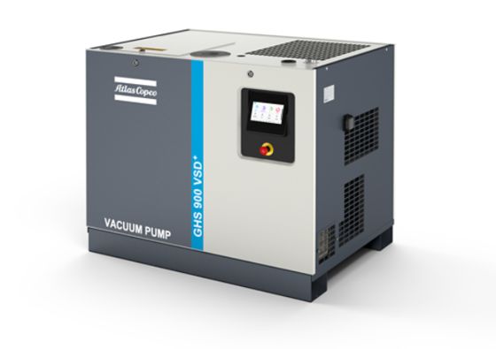 ปั๊มสุญญากาศ GHS 900 VSD+ ที่มีแรงดันสูงสุด 0.35 มิลลิบาร์ และช่องระบายน้ำ 2 1/2